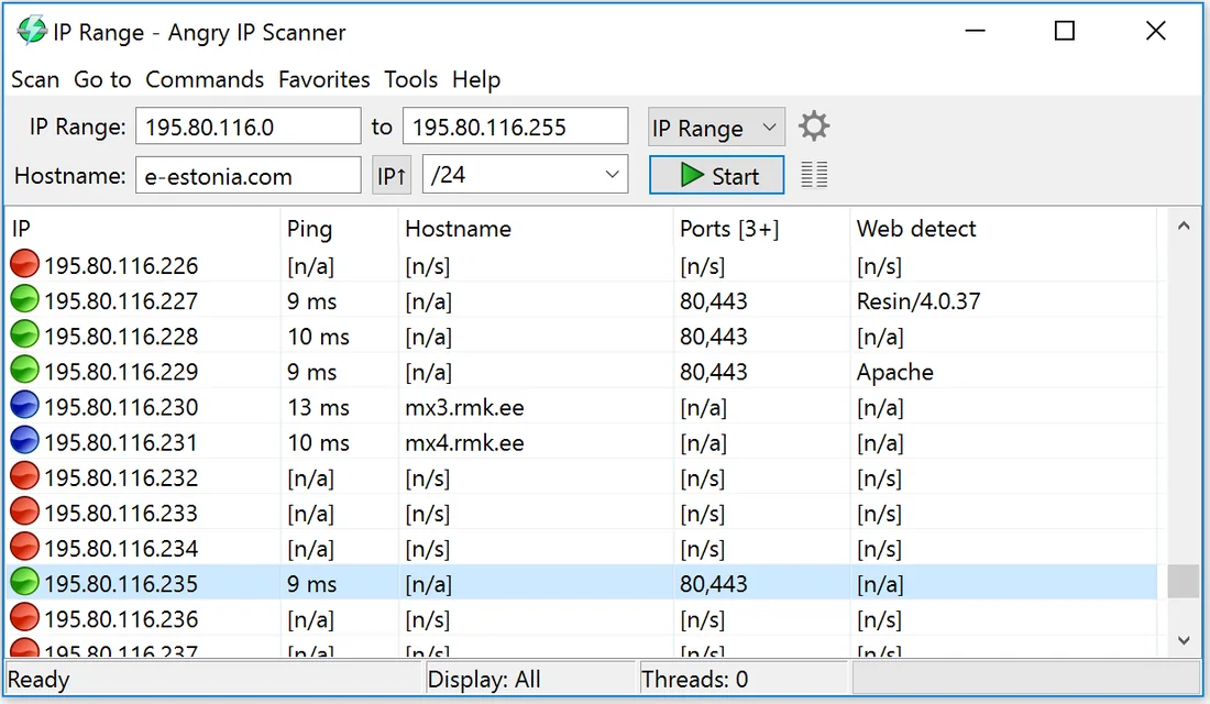 Angry IP Scanner main window