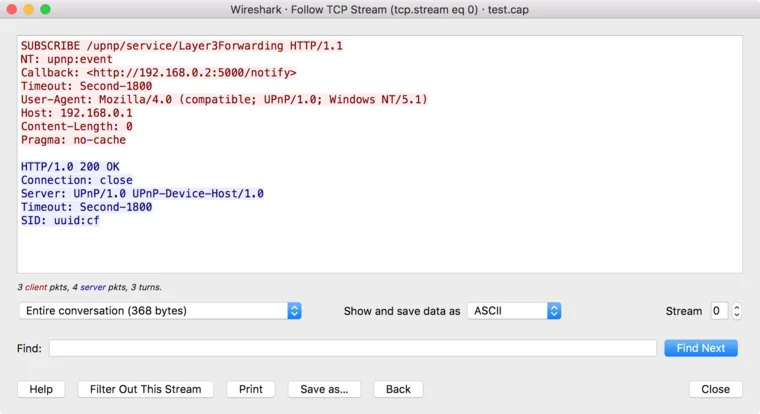 Follow TCP Stream window with an HTTP request and a 200 OK response